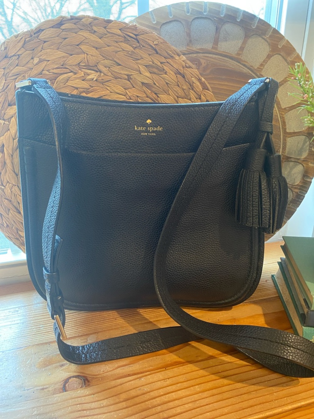 Kate Spade Black Pebbled Leather Orchard Street Tassel Crossbody Bag